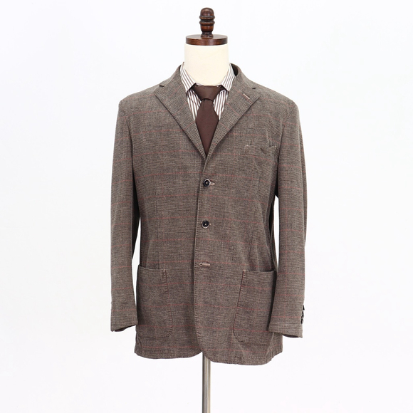 Grigioperla 44R Brown Sport Coat Blazer Jacket Check 3B Cotton V886